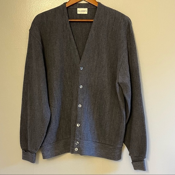 Vintage Sweater Classics Mens Long Sleeve Gray Cardigan Grandpa Sweater L - Picture 11 of 12